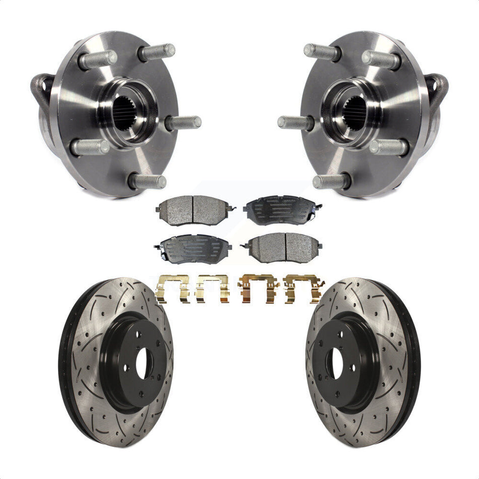 Front Hub Bearing Assembly With Coated Drilled Slotted Disc Brake Rotors And Semi-Metallic Pads Kit For Subaru Outback Legacy WRX B9 Tribeca KBB-102937