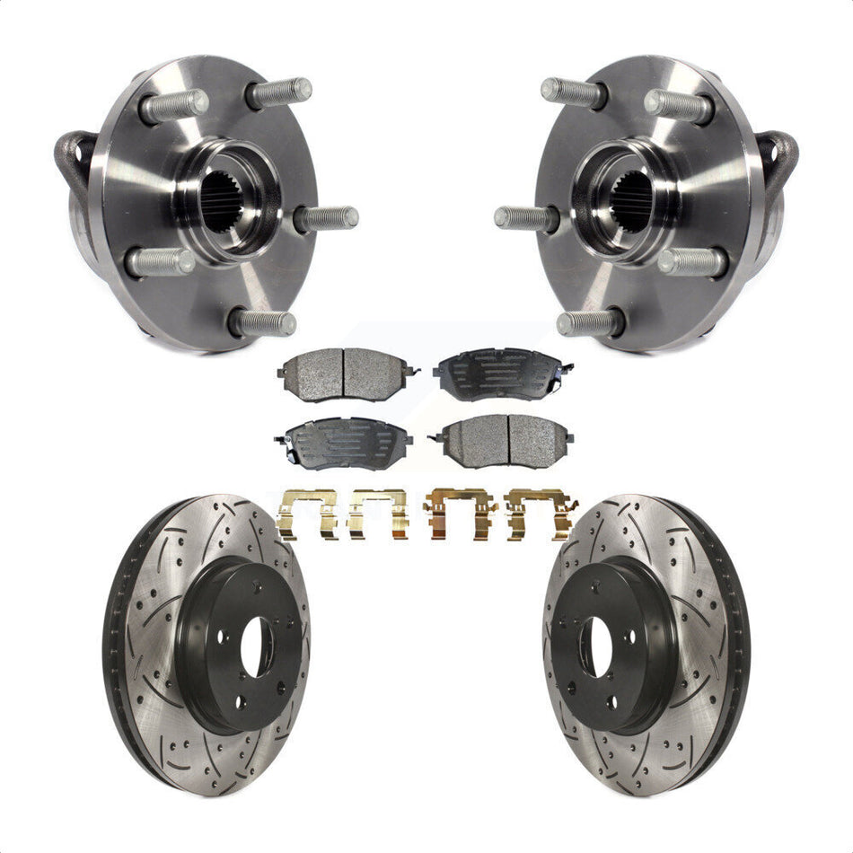 Front Hub Bearing Assembly With Coated Drilled Slotted Disc Brake Rotors And Semi-Metallic Pads Kit For 2015 Subaru Legacy 2.5L KBB-102938