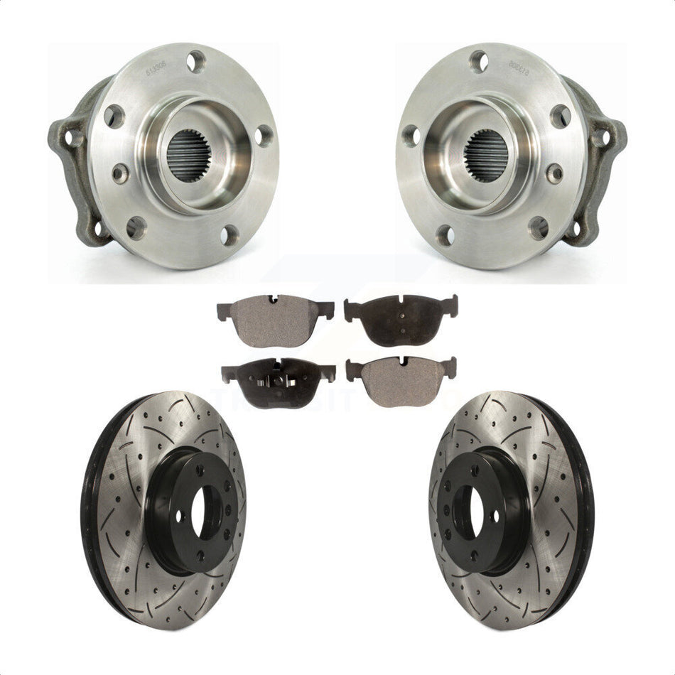 Front Hub Bearing Assembly With Coated Drilled Slotted Disc Brake Rotors And Semi-Metallic Pads Kit For BMW X5 X6 KBB-102940