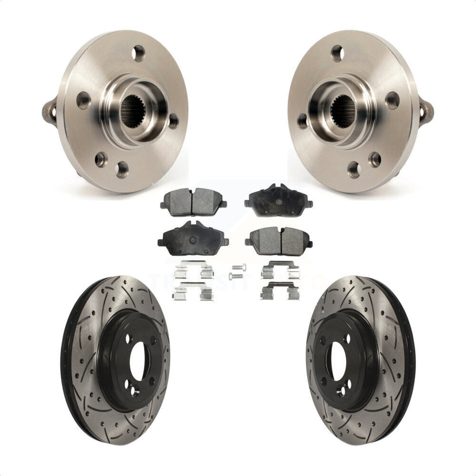 Front Hub Bearing Assembly With Coated Drilled Slotted Disc Brake Rotors And Semi-Metallic Pads Kit For Mini Cooper KBB-102943