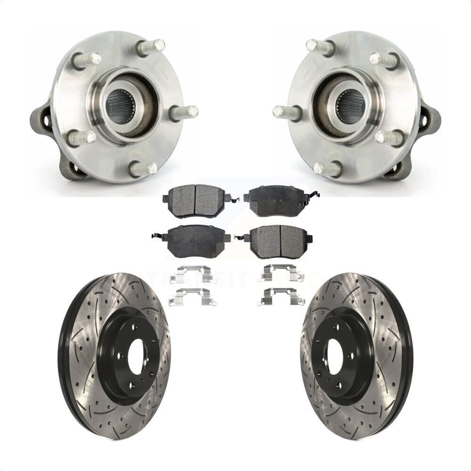 Front Hub Bearing Assembly With Coated Drilled Slotted Disc Brake Rotors And Semi-Metallic Pads Kit For 2005-2007 Nissan Murano KBB-102944