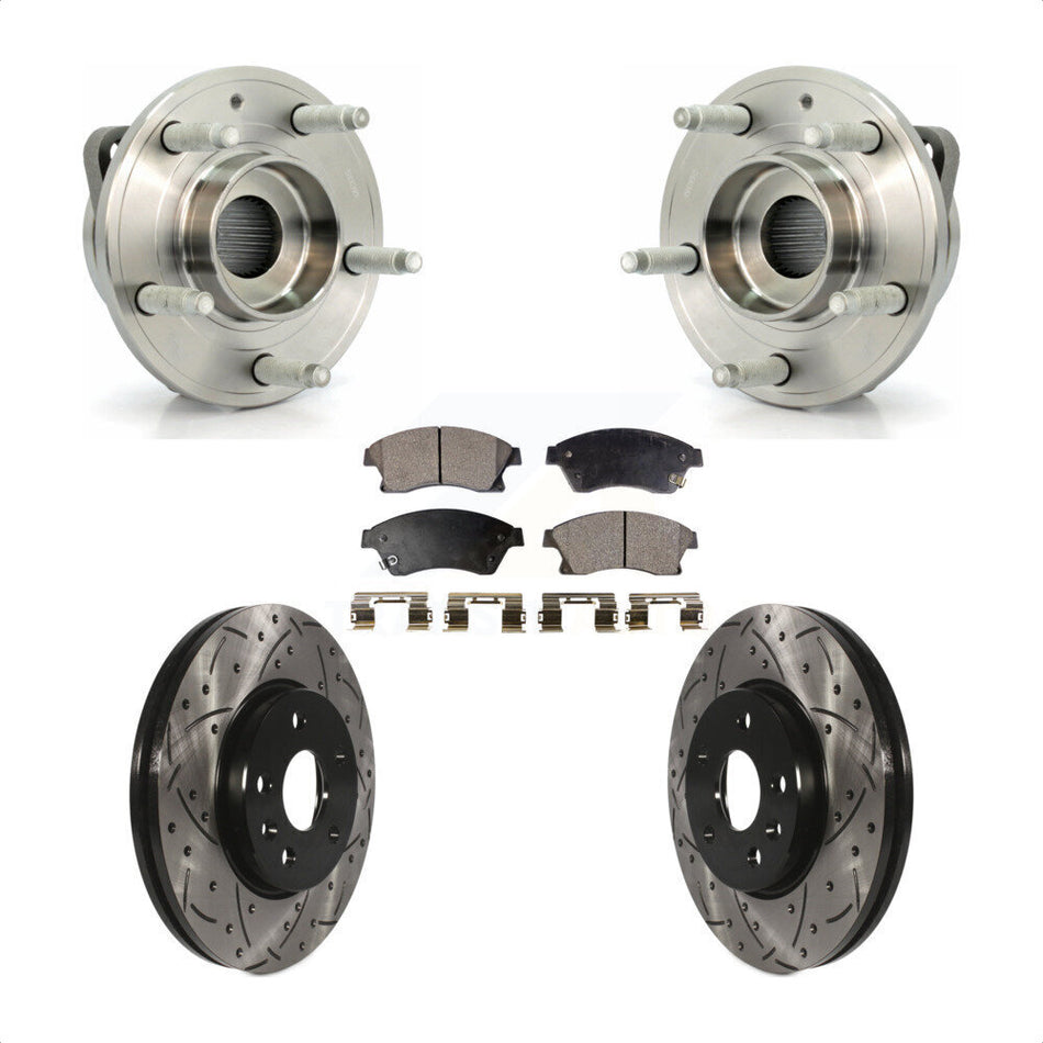 Front Hub Bearing Assembly With Coated Drilled Slotted Disc Brake Rotors And Semi-Metallic Pads Kit For 2014-2015 Chevrolet Cruze GAS engine 16" Factory Wheels KBB-102947