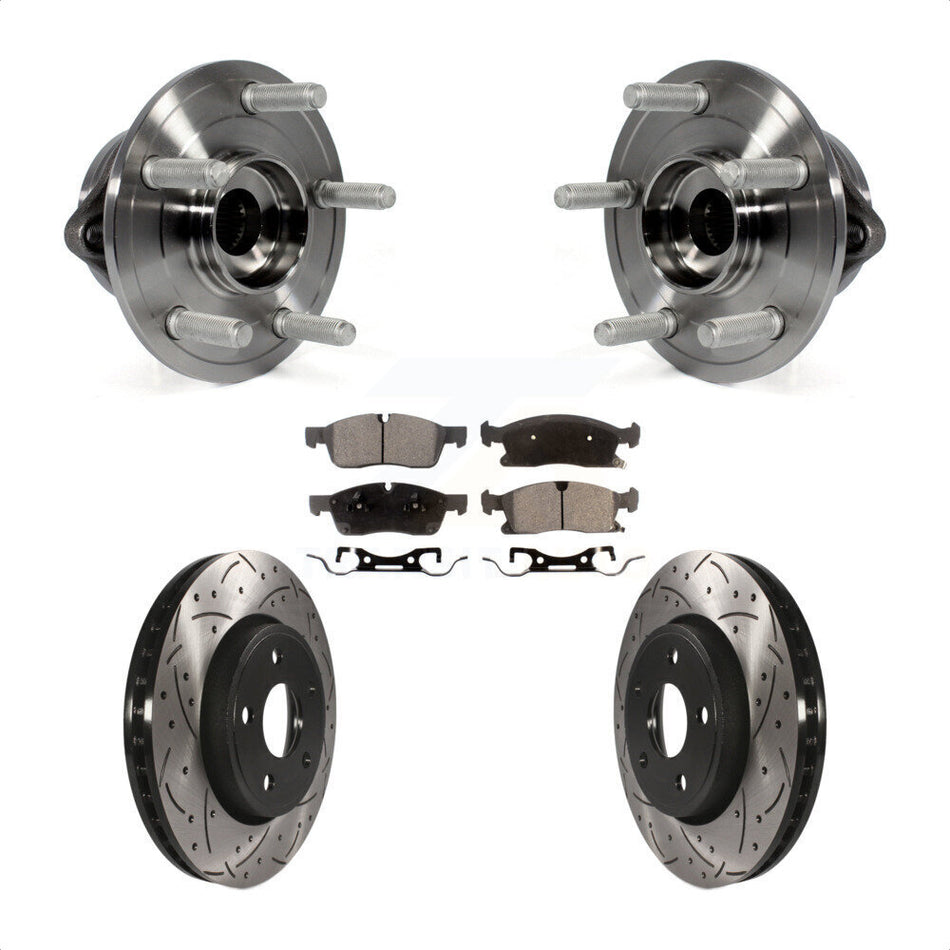 Front Hub Bearing Assembly With Coated Drilled Slotted Disc Brake Rotors And Semi-Metallic Pads Kit For Jeep Grand Cherokee Dodge Durango KBB-102949
