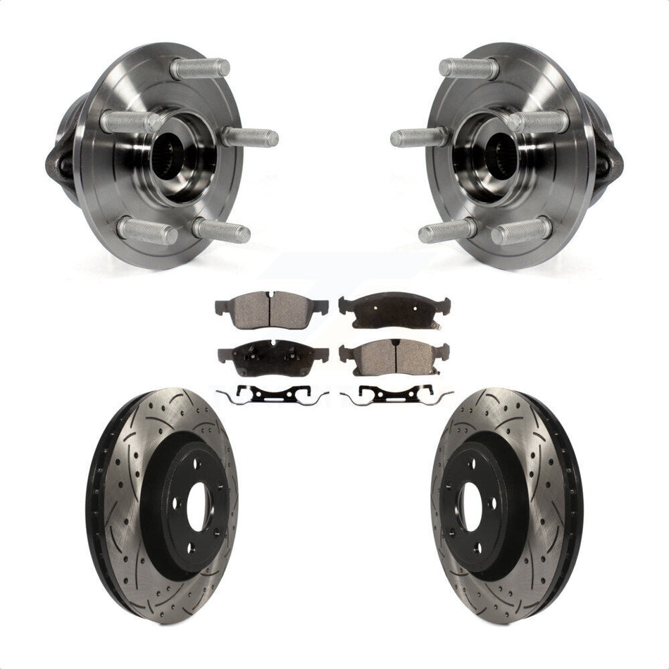 Front Hub Bearing Assembly With Coated Drilled Slotted Disc Brake Rotors And Semi-Metallic Pads Kit For Jeep Grand Cherokee Dodge Durango WK KBB-102950