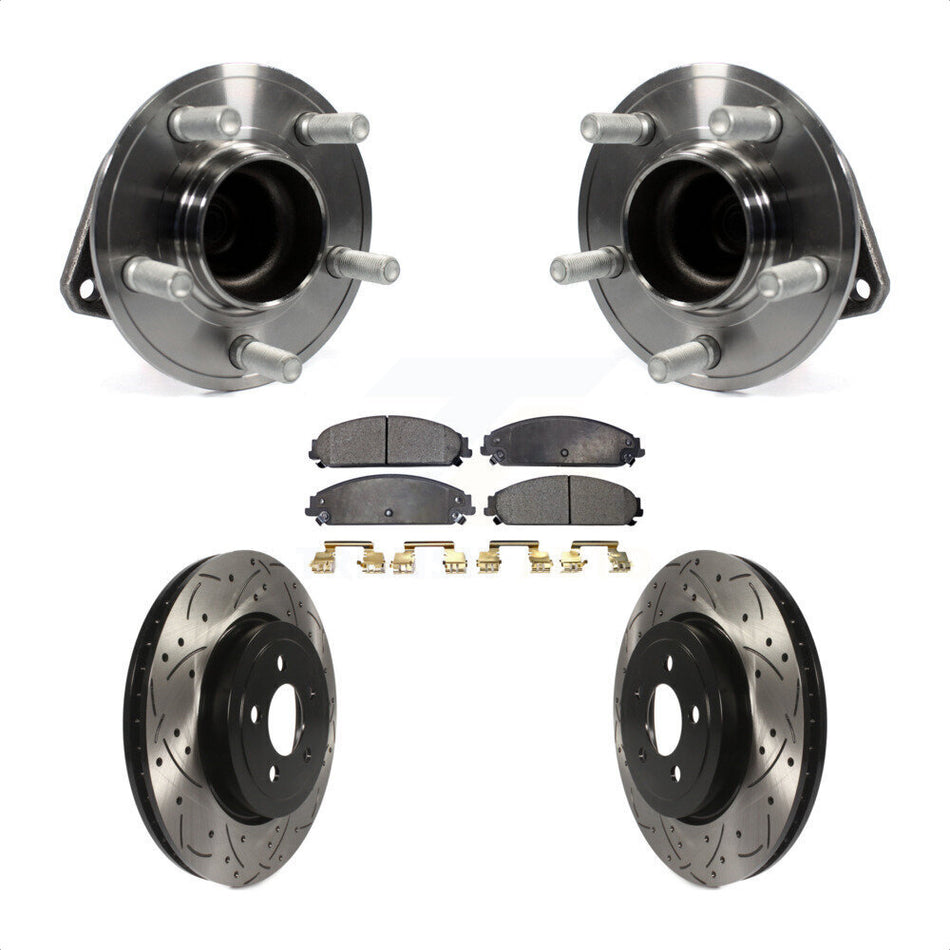 Front Hub Bearing Assembly With Coated Drilled Slotted Disc Brake Rotors And Semi-Metallic Pads Kit For Dodge Charger Challenger Chrysler 300 KBB-102952