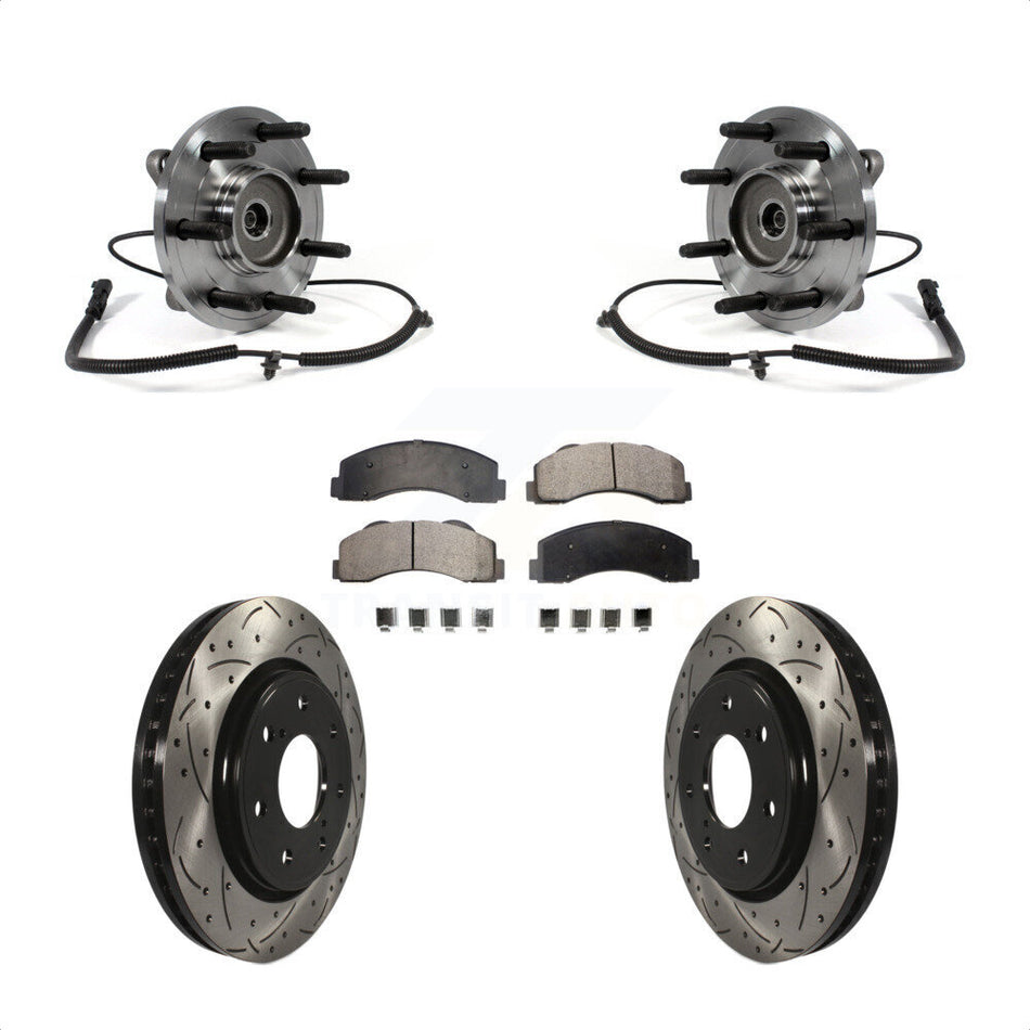 Front Hub Bearing Assembly With Coated Drilled Slotted Disc Brake Rotors And Semi-Metallic Pads Kit For Ford F-150 KBB-102953