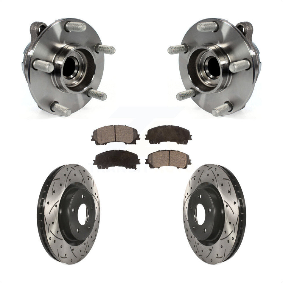 Front Hub Bearing Assembly With Coated Drilled Slotted Disc Brake Rotors And Semi-Metallic Pads Kit For INFINITI Q50 QX50 Q60 KBB-102957
