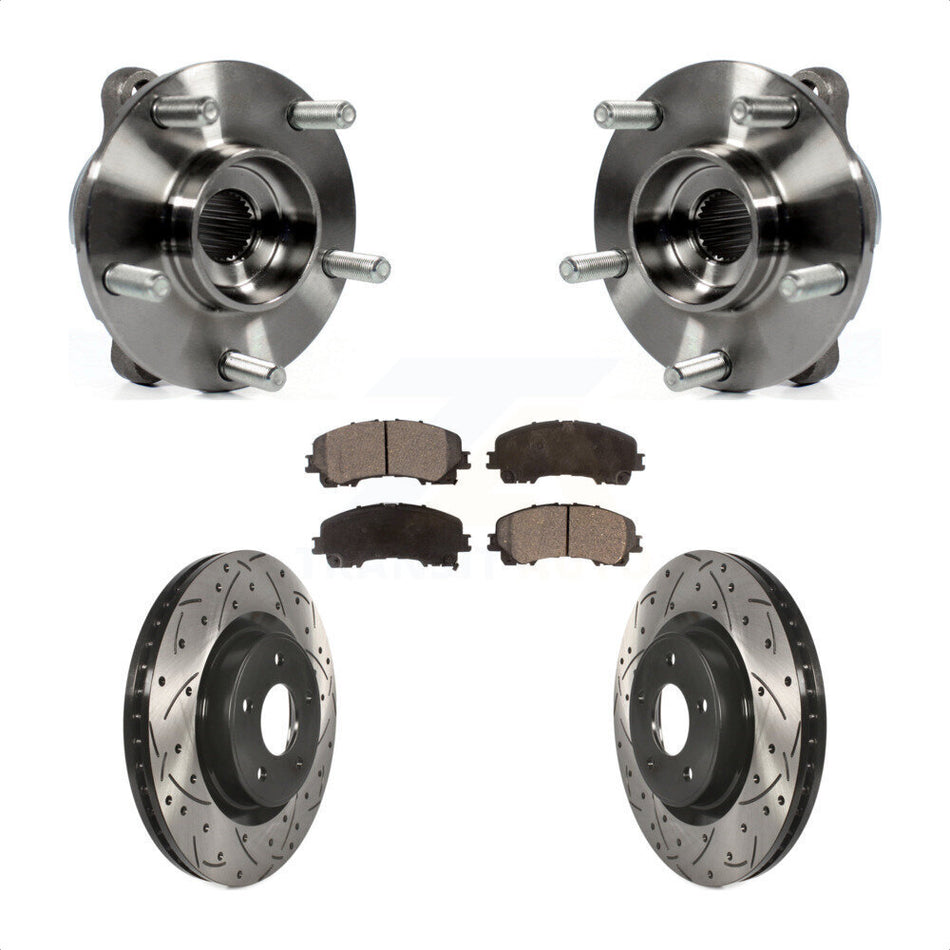 Front Hub Bearing Assembly Drilled Slot Brake Rotor Pad Kit For INFINITI Q50 QX50 Q60 AWD KBB-102959