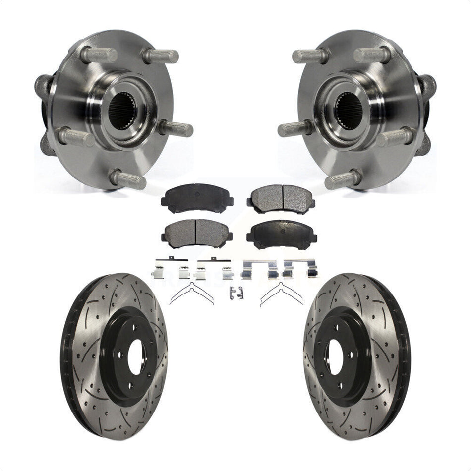 Front Hub Bearing Assembly With Coated Drilled Slotted Disc Brake Rotors And Semi-Metallic Pads Kit For 2014-2017 Nissan Juke Nismo RS KBB-102960