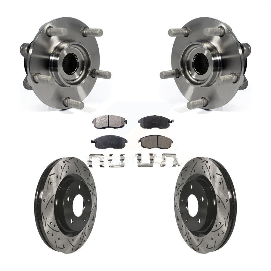 Front Hub Bearing Assembly With Coated Drilled Slotted Disc Brake Rotors And Semi-Metallic Pads Kit For Nissan Juke KBB-102961