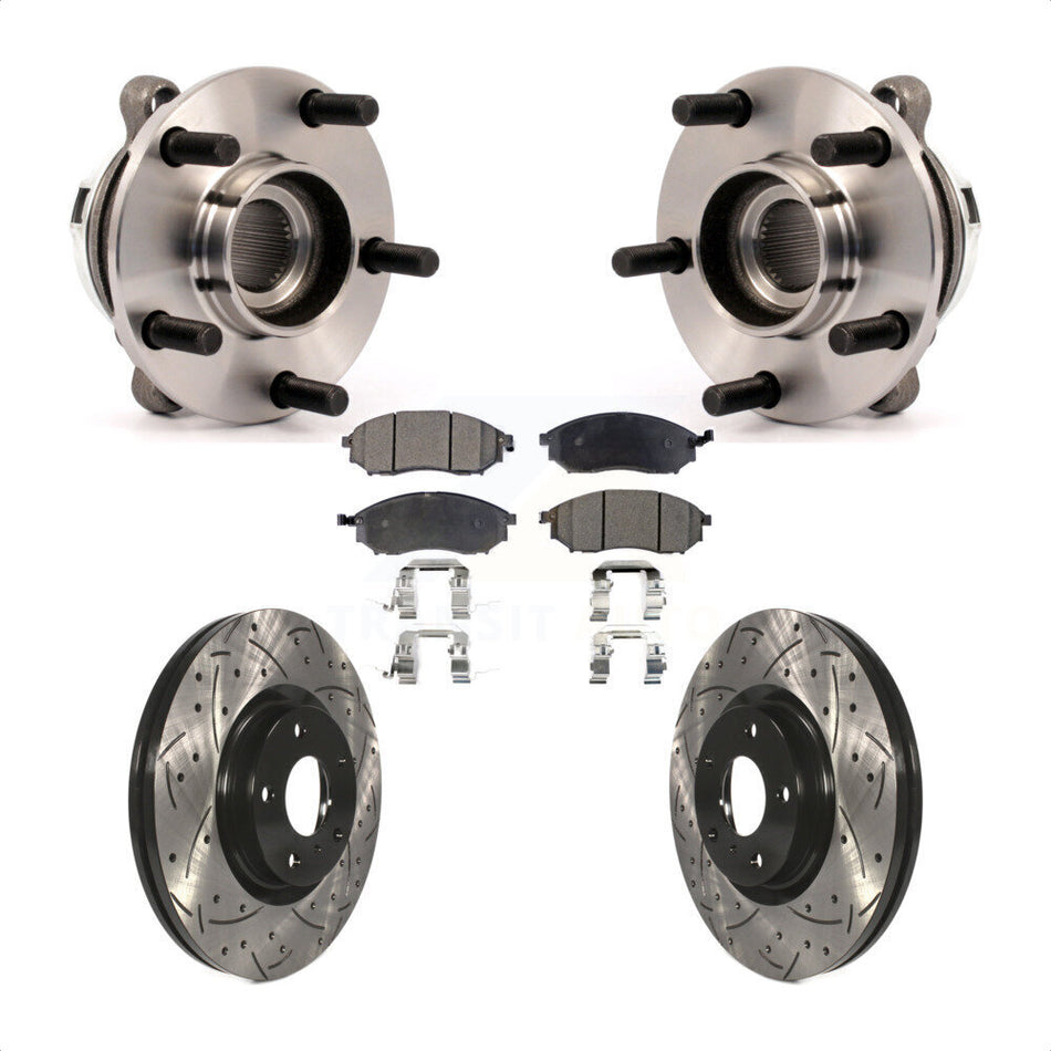 Front Hub Bearing Assembly With Coated Drilled Slotted Disc Brake Rotors And Semi-Metallic Pads Kit For Nissan Murano KBB-102962