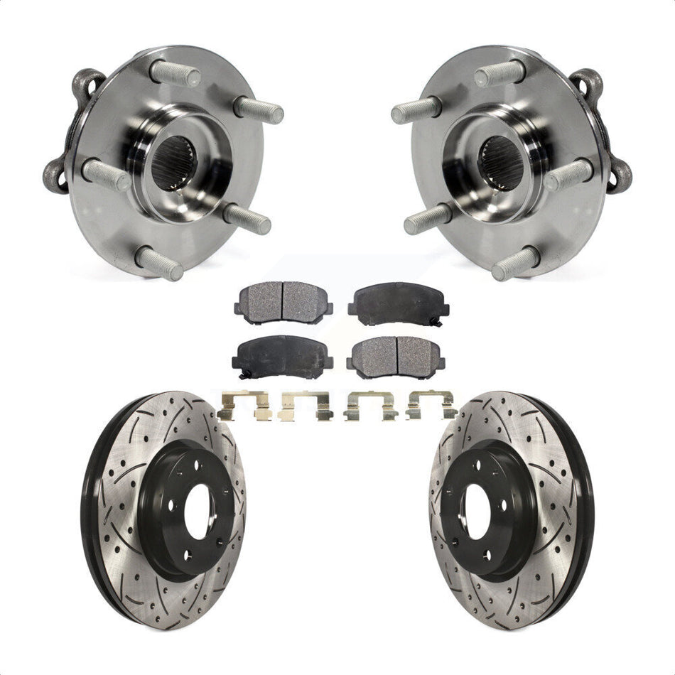 Front Hub Bearing Assembly With Coated Drilled Slotted Disc Brake Rotors And Semi-Metallic Pads Kit For 2013-2015 Mazda CX-5 KBB-102965