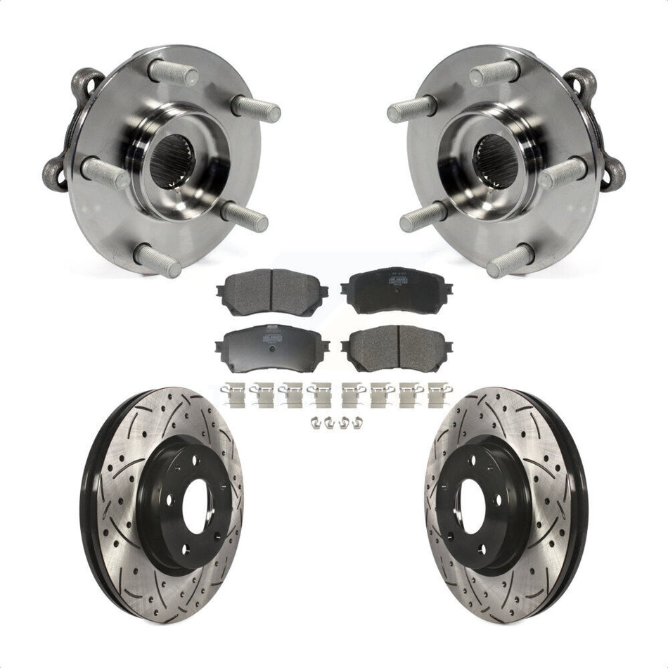 Front Hub Bearing Assembly With Coated Drilled Slotted Disc Brake Rotors And Semi-Metallic Pads Kit For Mazda 6 KBB-102966