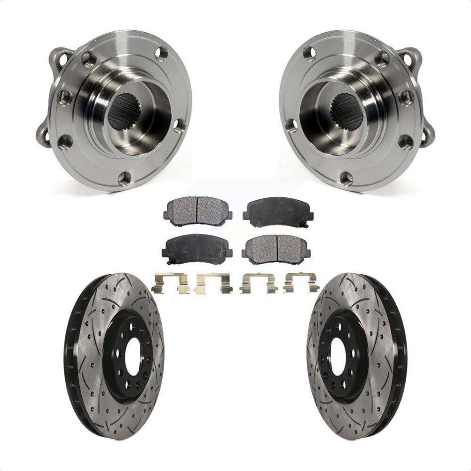 Front Hub Bearing Assembly With Coated Drilled Slotted Disc Brake Rotors And Semi-Metallic Pads Kit For Dodge Dart Chrysler 200 KBB-102968