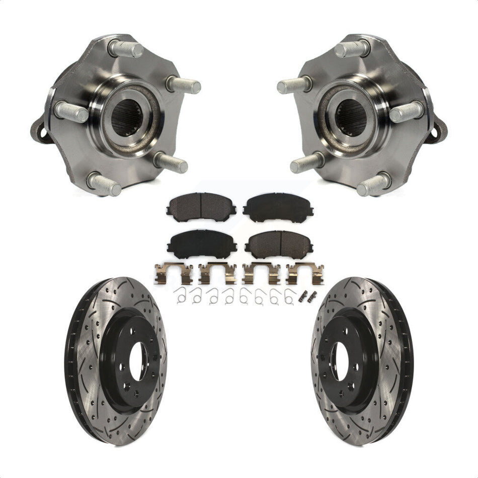 Front Hub Bearing Assembly With Coated Drilled Slotted Disc Brake Rotors And Semi-Metallic Pads Kit For Nissan Rogue Sport Qashqai KBB-102977