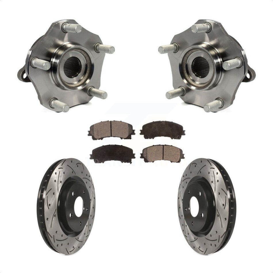 Front Hub Bearing Assembly With Coated Drilled Slotted Disc Brake Rotors And Semi-Metallic Pads Kit For Nissan Rogue KBB-102978