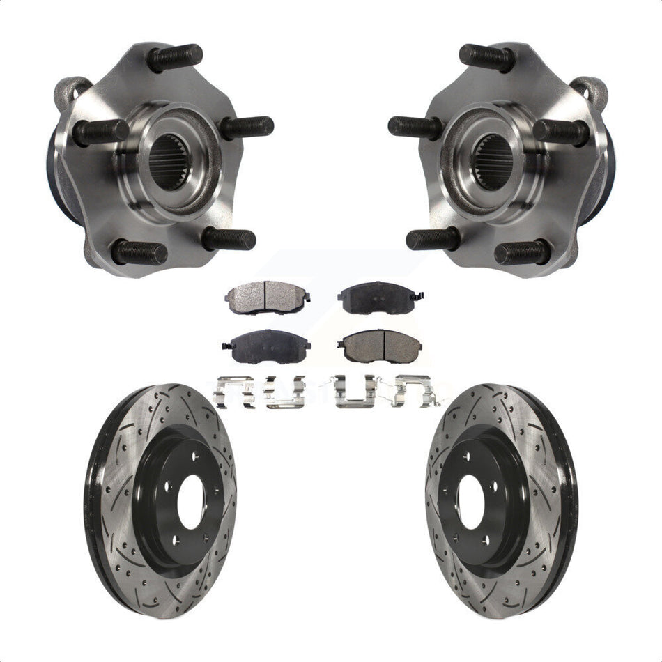 Front Hub Bearing Assembly With Coated Drilled Slotted Disc Brake Rotors And Semi-Metallic Pads Kit For 2017-2019 Nissan Sentra Turbocharged KBB-102979
