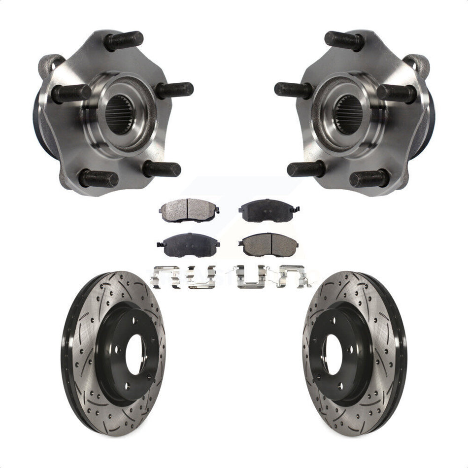 Front Hub Bearing Assembly With Coated Drilled Slotted Disc Brake Rotors And Semi-Metallic Pads Kit For Nissan Sentra KBB-102980