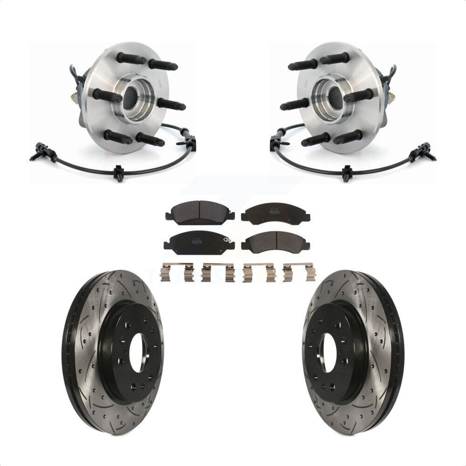 Front Hub Bearing Assembly With Coated Drilled Slotted Disc Brake Rotors And Semi-Metallic Pads Kit For Chevrolet Silverado 1500 GMC Sierra Classic Express Savana KBB-102986