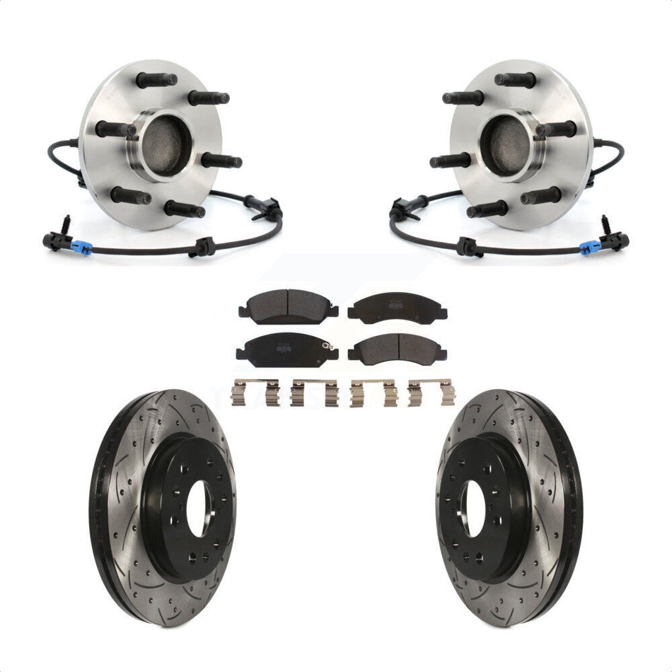 Front Hub Bearing Assembly With Coated Drilled Slotted Disc Brake Rotors And Semi-Metallic Pads Kit For Chevrolet Silverado 1500 GMC Sierra Classic Express Savana KBB-102987