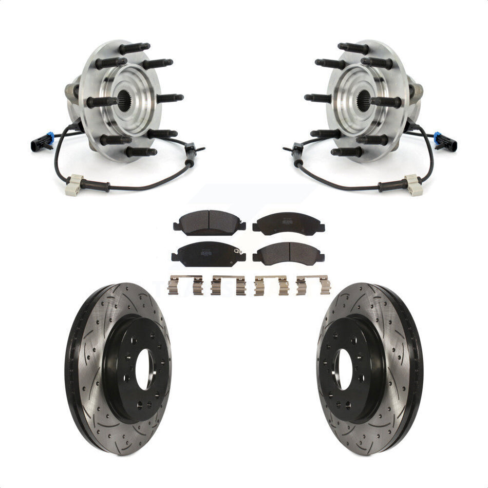 Front Hub Bearing Assembly With Coated Drilled Slotted Disc Brake Rotors And Semi-Metallic Pads Kit For Chevrolet Silverado 1500 GMC Sierra Classic 8 Lug Wheels KBB-102989