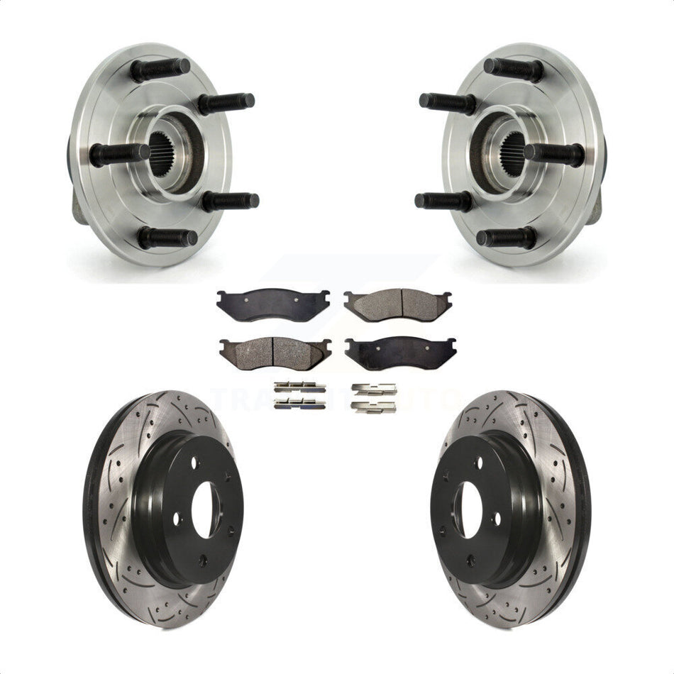 Front Hub Bearing Assembly With Coated Drilled Slotted Disc Brake Rotors And Semi-Metallic Pads Kit For Dodge Ram 1500 5 Lug Wheels KBB-102992