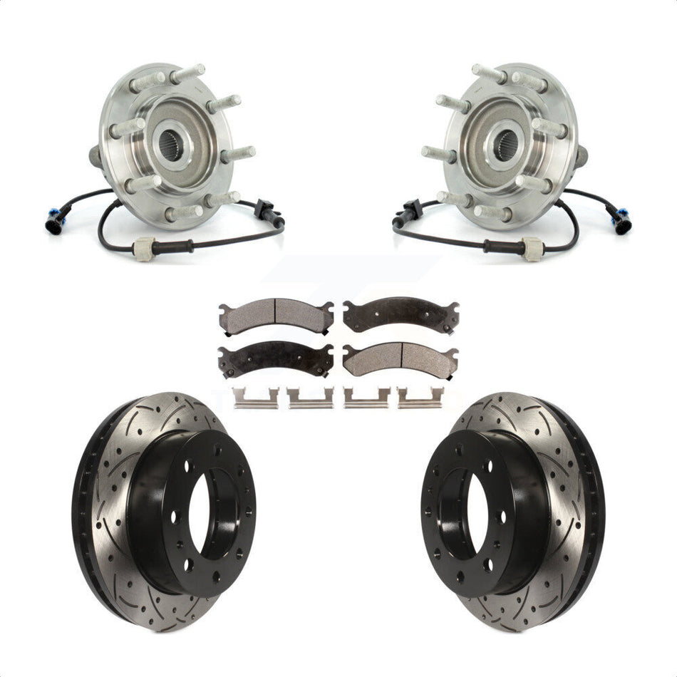 Front Hub Bearing Assembly With Coated Drilled Slotted Disc Brake Rotors And Semi-Metallic Pads Kit For Chevrolet Silverado 3500 GMC Sierra Classic RWD KBB-103001