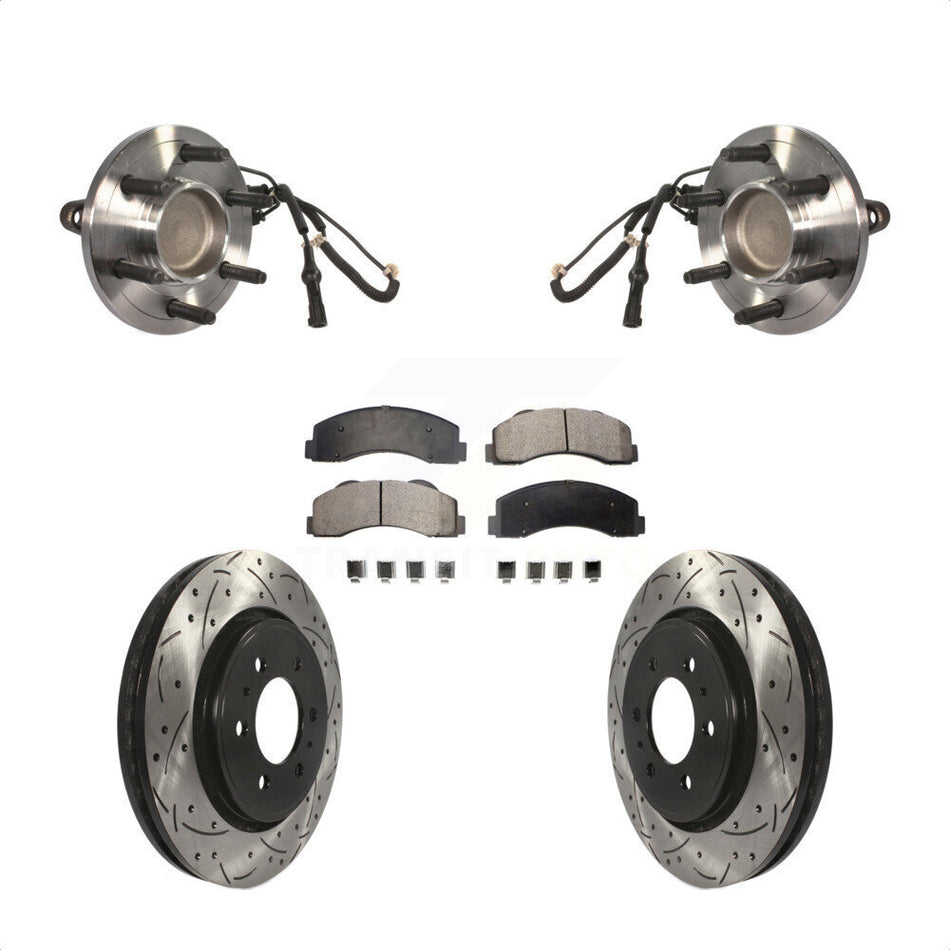 Front Hub Bearing Assembly With Coated Drilled Slotted Disc Brake Rotors And Semi-Metallic Pads Kit For 2010-2010 Ford Expedition Lincoln Navigator RWD KBB-103003