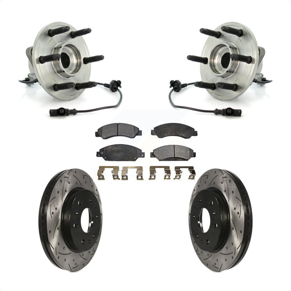 Front Hub Bearing Assembly Coated Drilled Slotted Disc Brake Rotors And Pads Kit For 2007-2007 Chevrolet Tahoe GMC Suburban 1500 Yukon Cadillac Avalanche XL Escalade ESV EXT KBB-103006