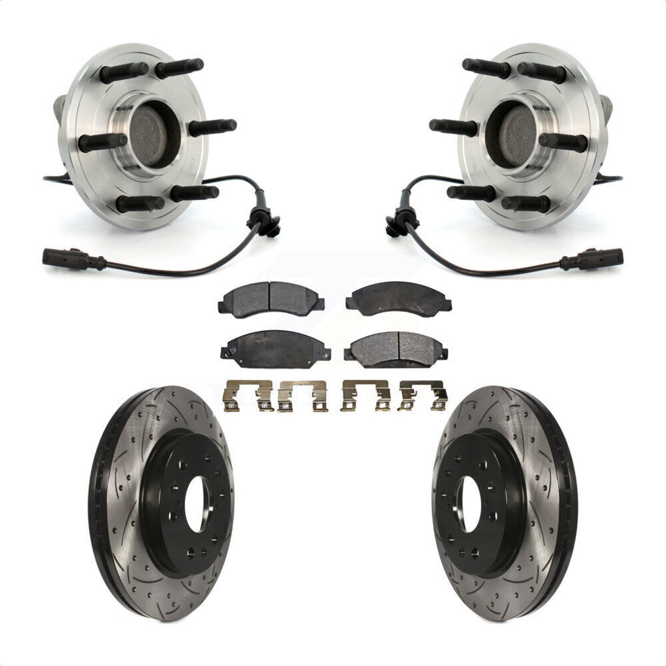 Front Hub Bearing Assembly With Coated Drilled Slotted Disc Brake Rotors And Pads Kit For 2007-2007 Chevrolet Tahoe GMC Suburban 1500 Yukon Avalanche XL Cadillac Escalade RWD KBB-103009
