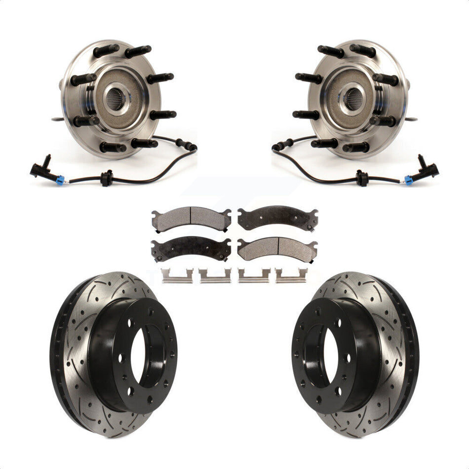 Front Hub Bearing Assembly With Coated Drilled Slotted Disc Brake Rotors And Semi-Metallic Pads Kit For Chevrolet Silverado 2500 HD GMC Sierra Suburban Hummer H2 Yukon XL KBB-103012