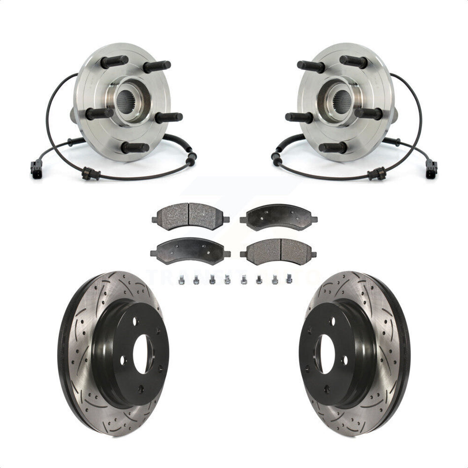 Front Hub Bearing Assembly With Coated Drilled Slotted Disc Brake Rotors And Semi-Metallic Pads Kit For Dodge Ram 1500 KBB-103021