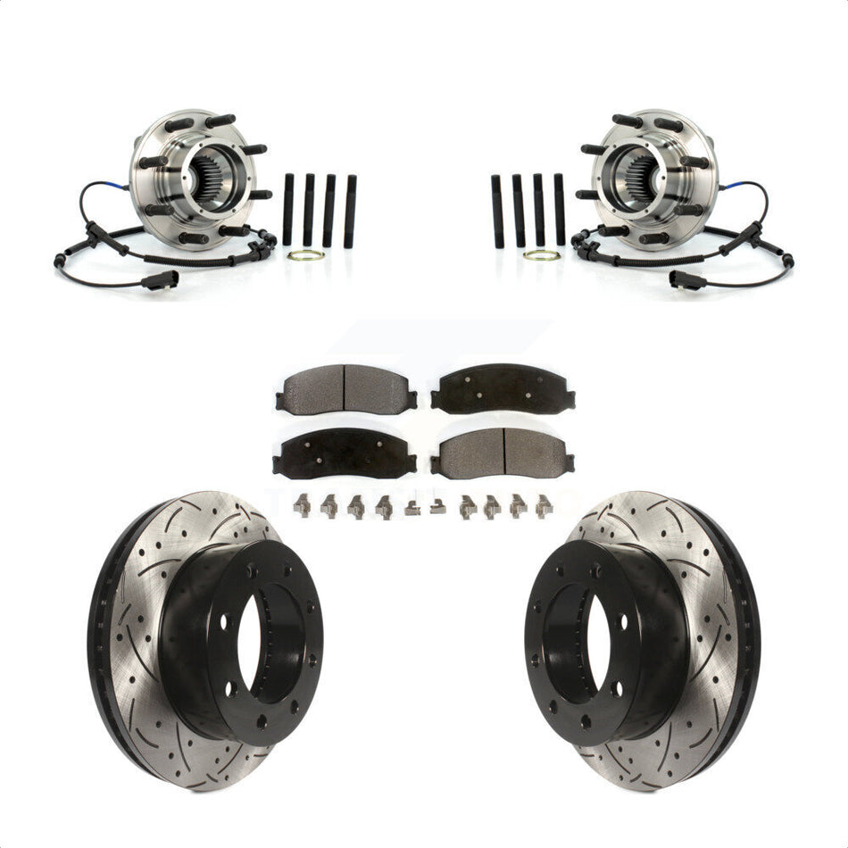 Front Hub Bearing Assembly With Coated Drilled Slotted Disc Brake Rotors And Semi-Metallic Pads Kit For 2012-2012 Ford F-250 Super Duty F-350 Single Rear Wheels 4WD KBB-103023