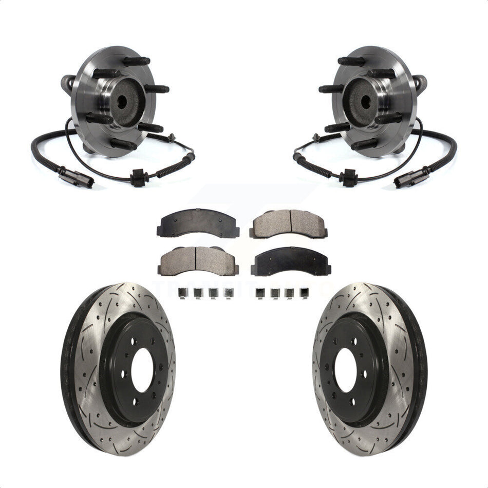 Front Hub Bearing Assembly With Coated Drilled Slotted Disc Brake Rotors And Semi-Metallic Pads Kit For 2011-2014 Ford F-150 Expedition Lincoln Navigator RWD KBB-103030