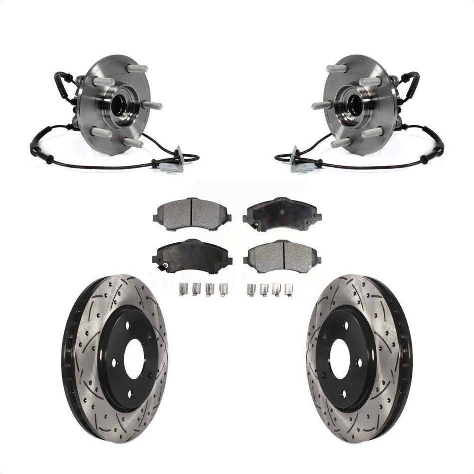 Front Hub Bearing Assembly Coated Drilled Slot Brake Rotor Pads Kit For Dodge Grand Caravan Chrysler Town & Country Ram C/V Volkswagen Routan With Single Piston Caliper KBB-103034