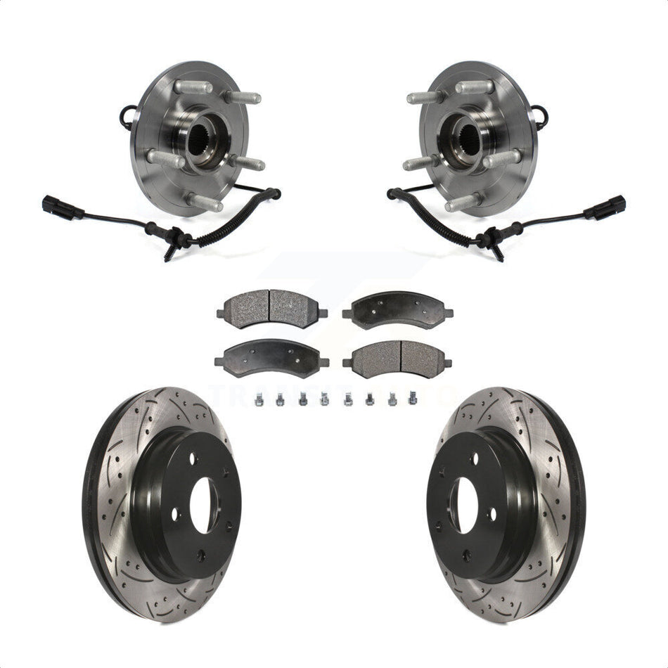 Front Hub Bearing Assembly With Coated Drilled Slotted Disc Brake Rotors And Semi-Metallic Pads Kit For Ram 1500 Classic KBB-103037