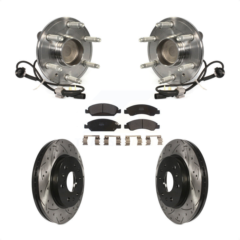 Front Hub Bearing Assembly Coated Drilled Slotted Disc Brake Rotors And Pads Kit For Chevrolet Silverado 1500 GMC Sierra Tahoe Suburban Yukon Cadillac XL Escalade ESV LD RWD KBB-103039