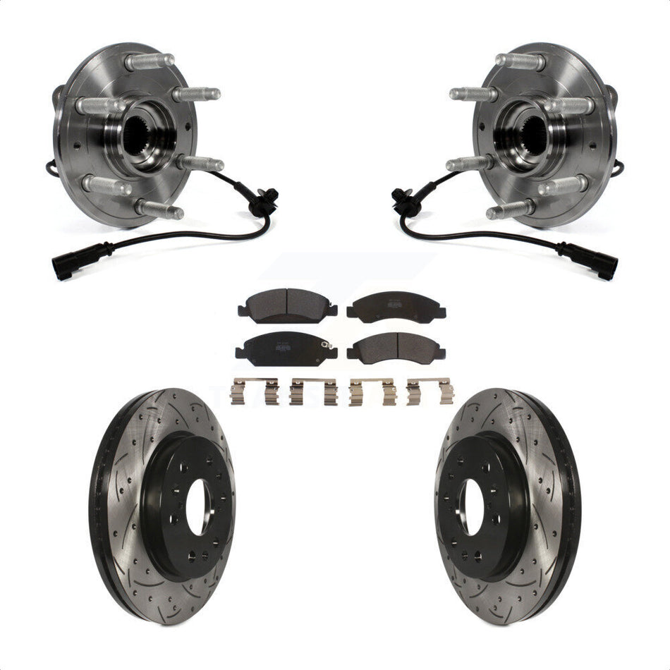Front Hub Bearing Assembly Coated Drilled Slotted Disc Brake Rotors And Pads Kit For Chevrolet Silverado 1500 GMC Sierra Tahoe Suburban Yukon Cadillac XL Escalade ESV LD 4WD KBB-103041