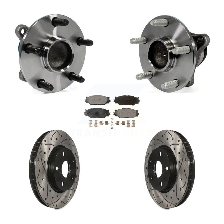 Front Hub Bearing Assembly With Coated Drilled Slotted Disc Brake Rotors And Semi-Metallic Pads Kit For Lexus IS250 RWD KBB-103047