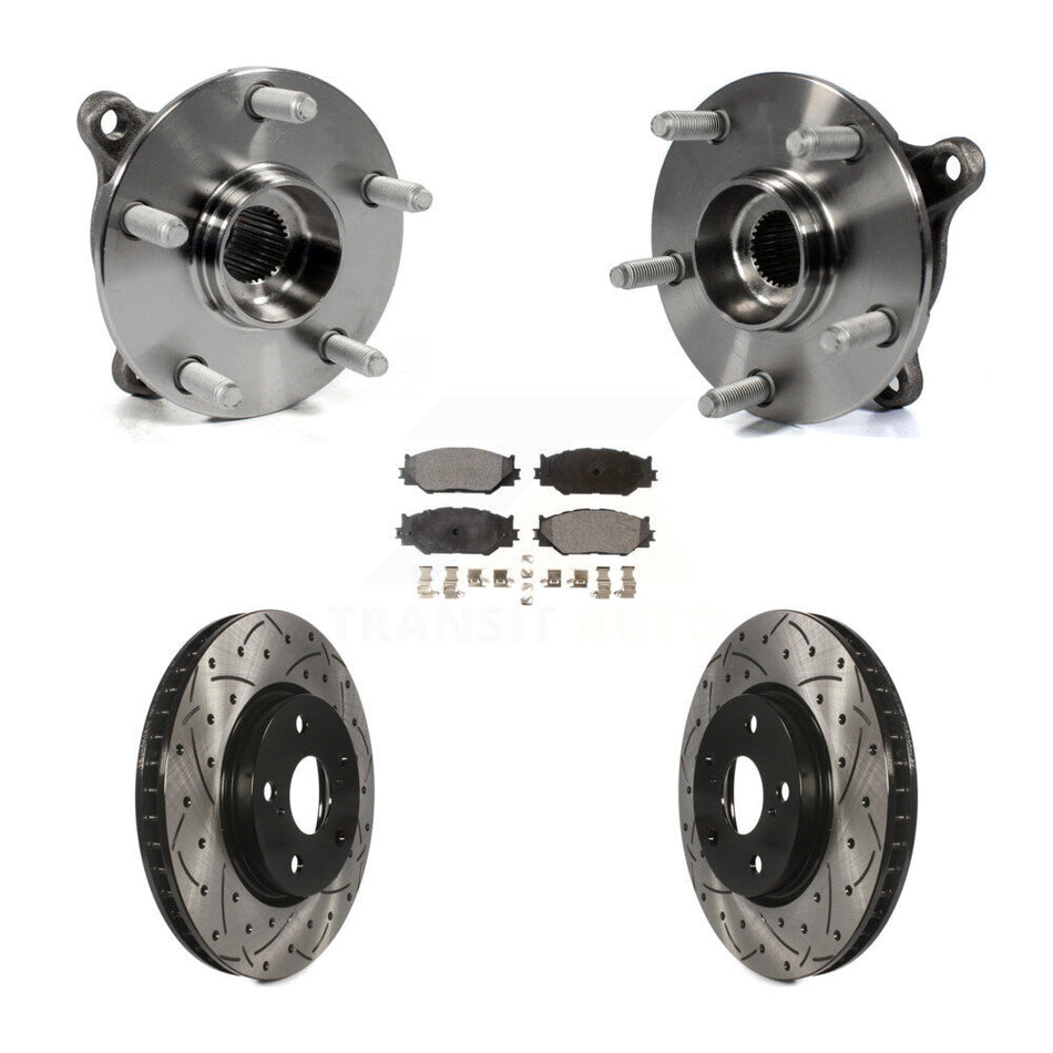 Front Hub Bearing Assembly With Coated Drilled Slotted Disc Brake Rotors And Semi-Metallic Pads Kit For Lexus IS250 AWD KBB-103048