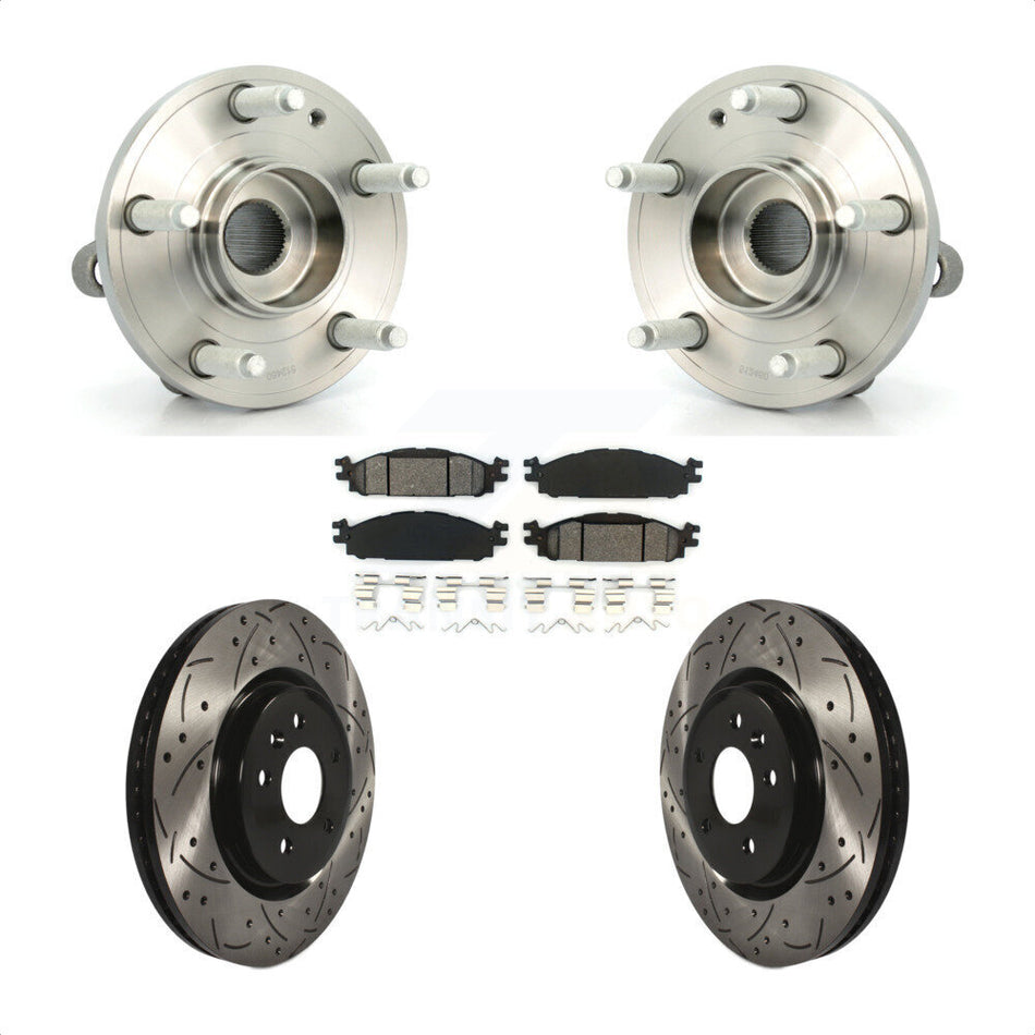 Front Hub Bearing Assembly With Coated Drilled Slotted Disc Brake Rotors And Semi-Metallic Pads Kit For Ford Explorer KBB-103050