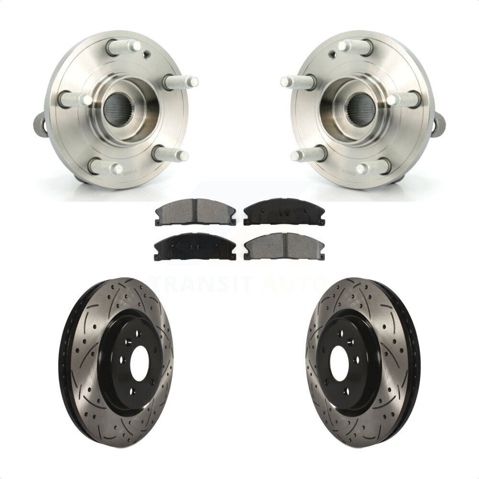 Front Hub Bearing Assembly With Coated Drilled Slotted Disc Brake Rotors And Semi-Metallic Pads Kit For 2013 Ford Explorer Sport Heavy Duty Brakes KBB-103051