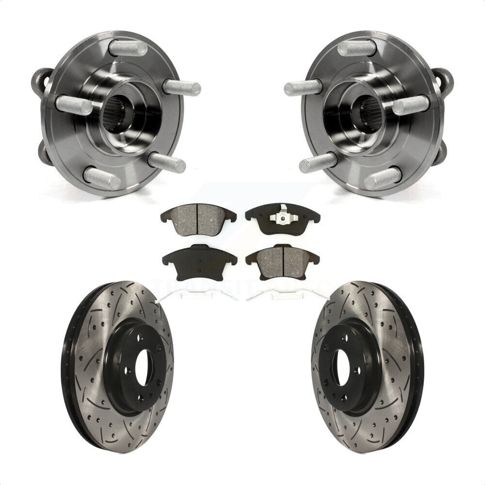 Front Hub Bearing Assembly With Coated Drilled Slotted Disc Brake Rotors And Semi-Metallic Pads Kit For Ford Fusion Lincoln MKZ KBB-103053