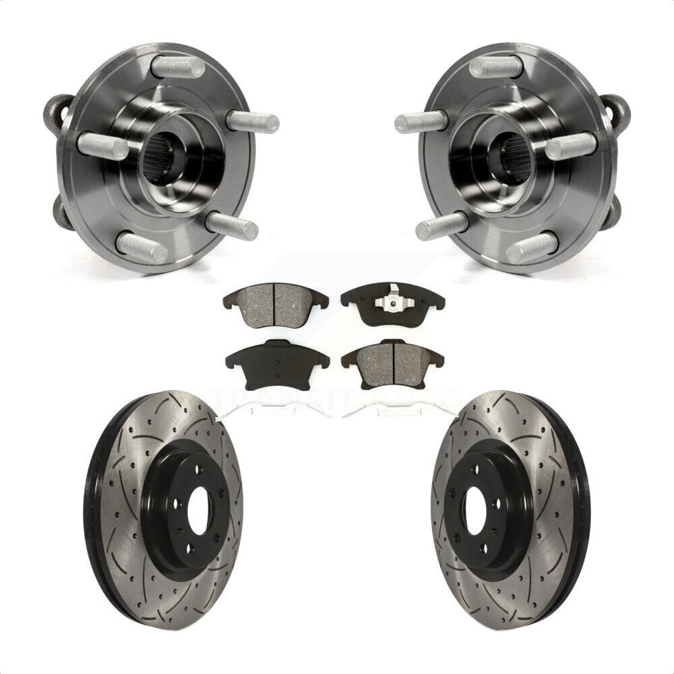 Front Hub Bearing Assembly With Coated Drilled Slotted Disc Brake Rotors And Semi-Metallic Pads Kit For Ford Fusion Lincoln MKZ KBB-103054
