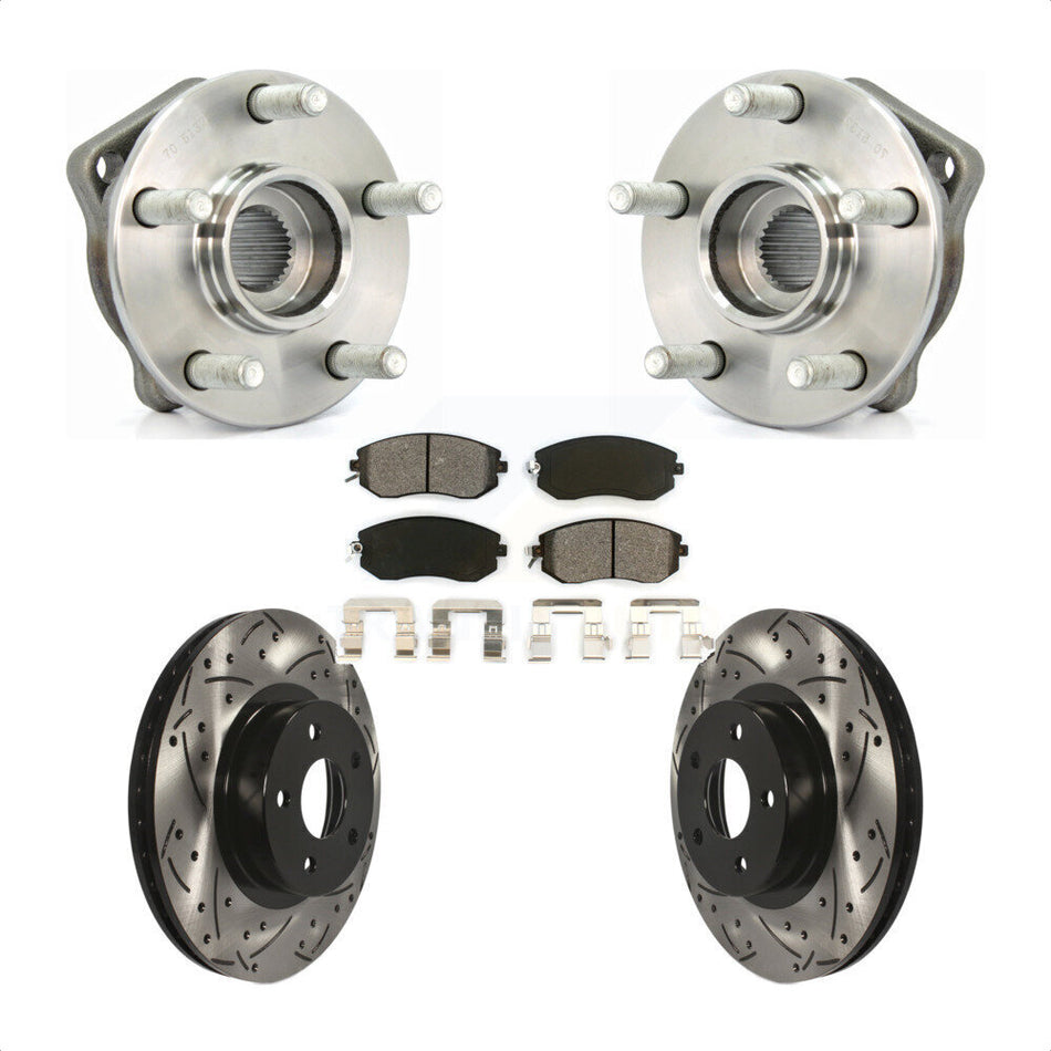 Front Hub Bearing Assembly With Coated Drilled Slotted Disc Brake Rotors And Semi-Metallic Pads Kit For Subaru Impreza KBB-103060