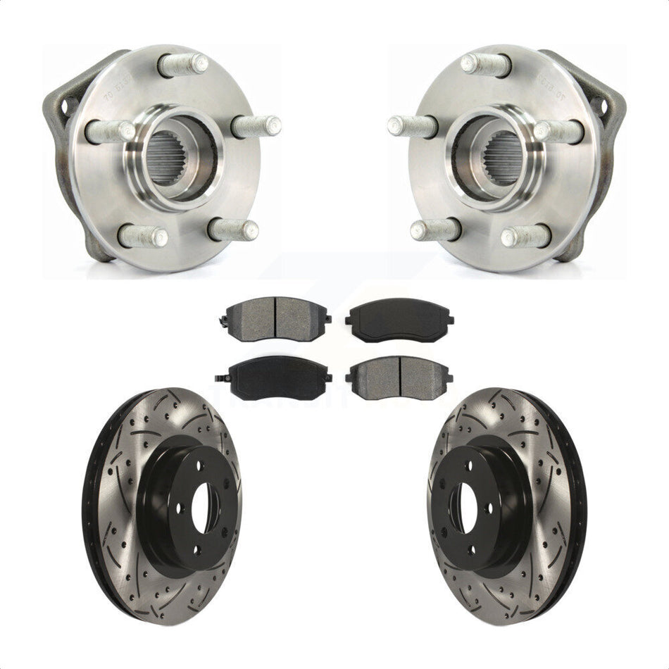 Front Hub Bearing Assembly With Coated Drilled Slotted Disc Brake Rotors And Semi-Metallic Pads Kit For Subaru Impreza Legacy KBB-103061