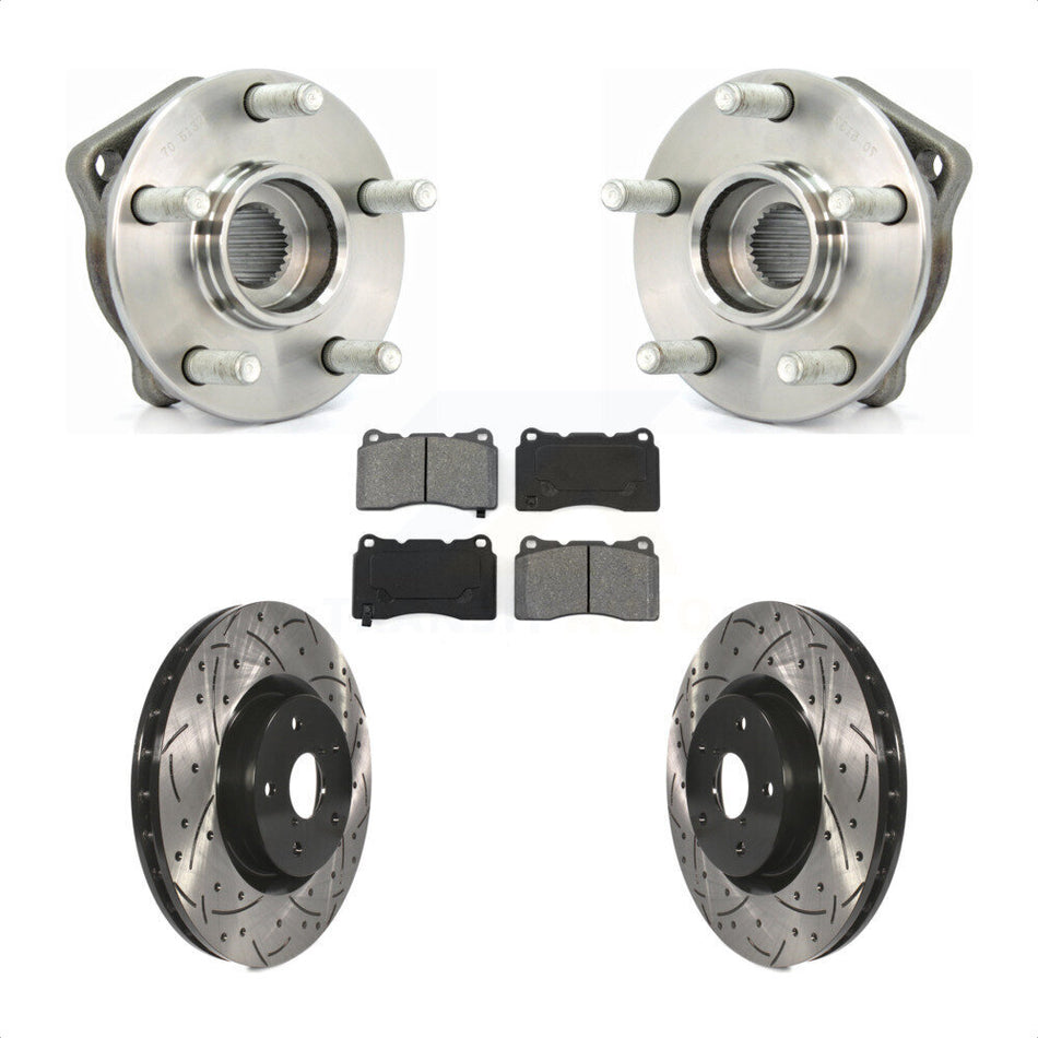 Front Hub Bearing Assembly With Coated Drilled Slotted Disc Brake Rotors And Semi-Metallic Pads Kit For 2014 Subaru WRX Limited Base KBB-103062