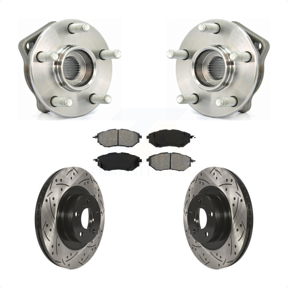 Front Hub Bearing Assembly With Coated Drilled Slotted Disc Brake Rotors And Semi-Metallic Pads Kit For 2009 Subaru Legacy 3.0 R with 3.0L 292mm Diameter Rotor KBB-103063