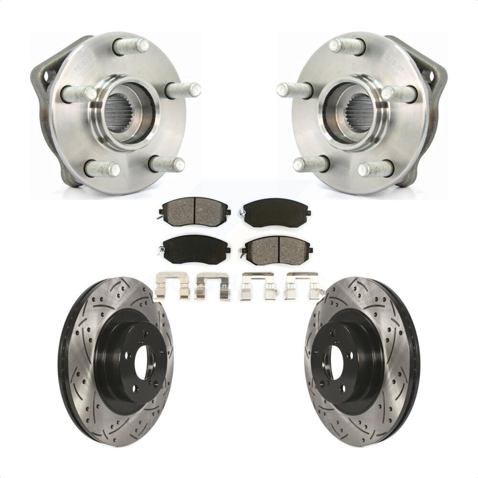 Front Hub Bearing Assembly With Coated Drilled Slotted Disc Brake Rotors And Semi-Metallic Pads Kit For Subaru Impreza Outback Forester Legacy XV Crosstrek KBB-103064