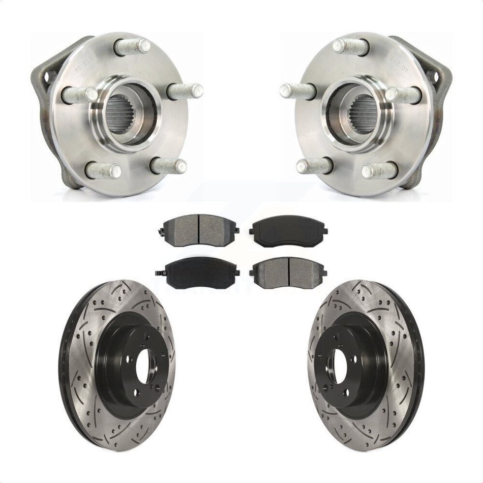 Front Hub Bearing Assembly With Coated Drilled Slotted Disc Brake Rotors And Semi-Metallic Pads Kit For Subaru Outback Legacy Forester Impreza KBB-103065